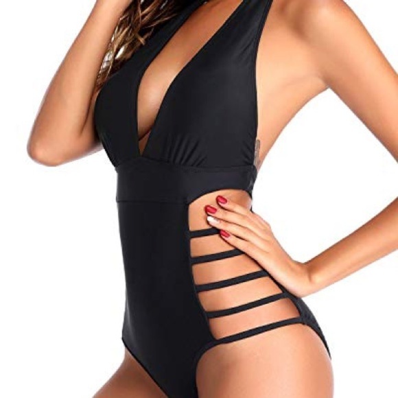 NEW Tempt Me Women Sexy One Piece Plunge V Neck Halter Cutout Monokini - medium  - Picture 5 of 11
